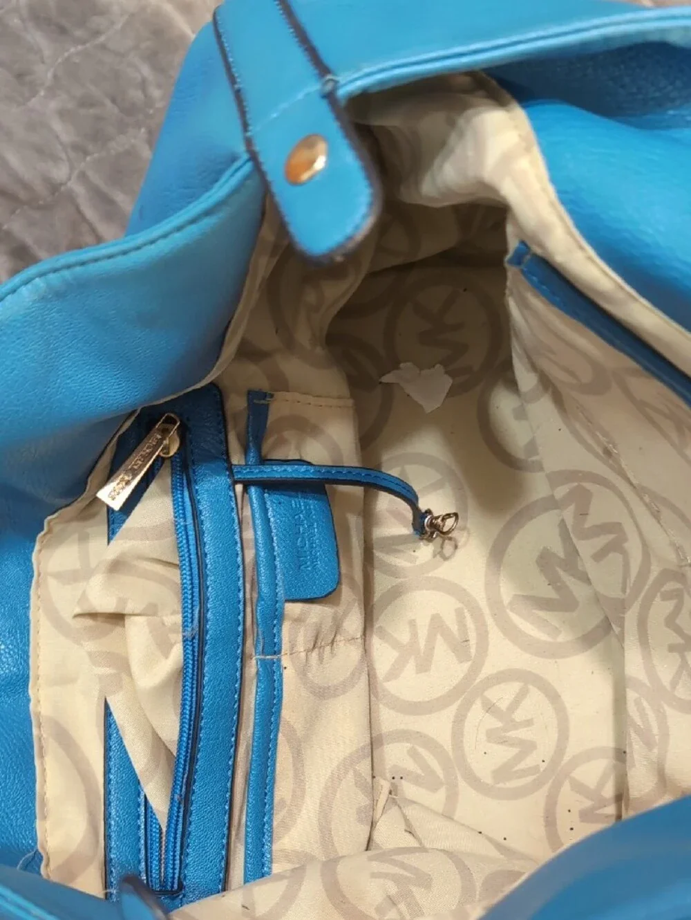 Michael Kors Teal Blue Perforated MK Leather Tote